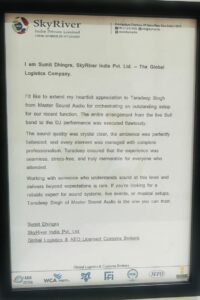 Client appreciation letter for Master Sound services